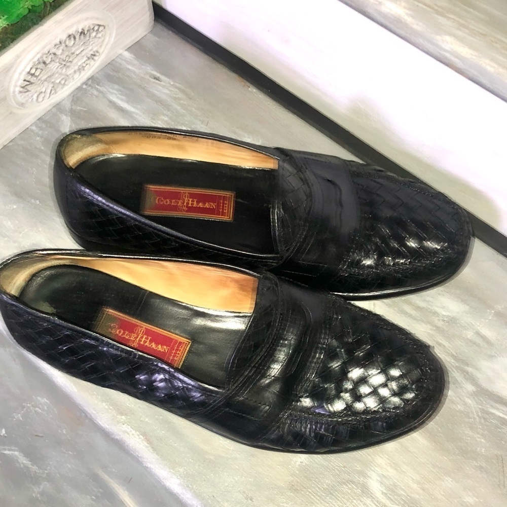 Cole Haan City Men’s Leather Woven Penny Loafers Black 11 - Picture 2 of 10